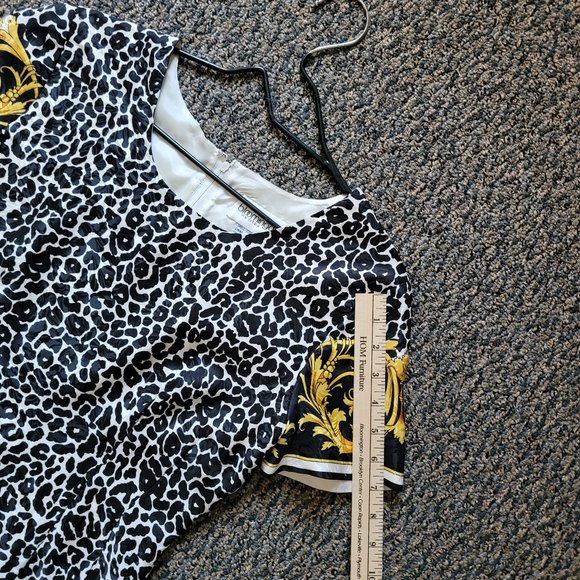 Bloomingdale's Black & Gold Animal Print Petite Silk Dress 6P - Picture 12 of 13
